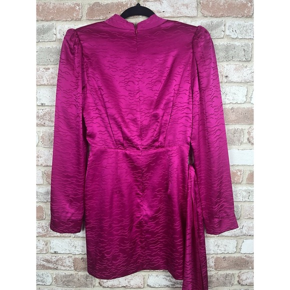 Saloni Bibi Mini Dress Vivid Magenta Silk Long-Sleeve Sz 0 - Picture 6 of 14